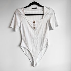 Nasty Gal Ribbed White Bodysuit